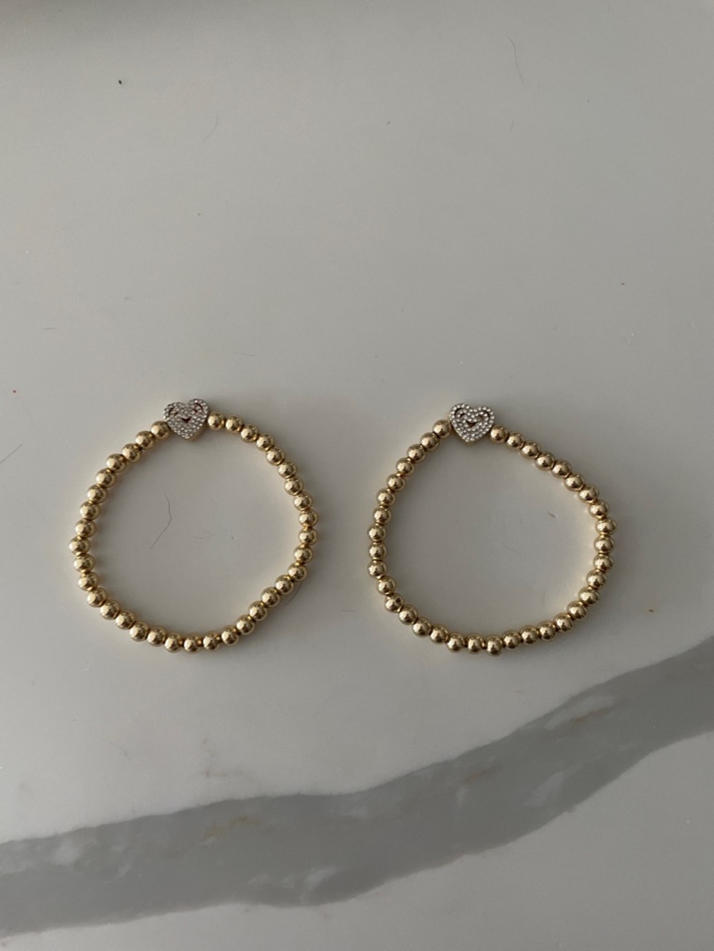 Gold Beaded w/CZ’s Heart Stretch Bracelets - Women Jewelry - Picture 2 of 8